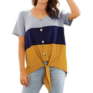 NWT Nlife Colorblock V-Neck Button Down Blouse